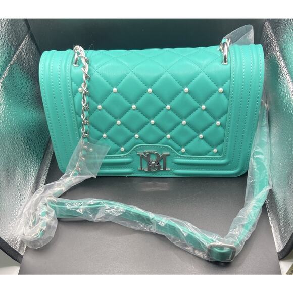 Badgley Mischka Quilted Bombe Pearl Crossbody Vegan Leather In Mint NWT - Picture 4 of 11